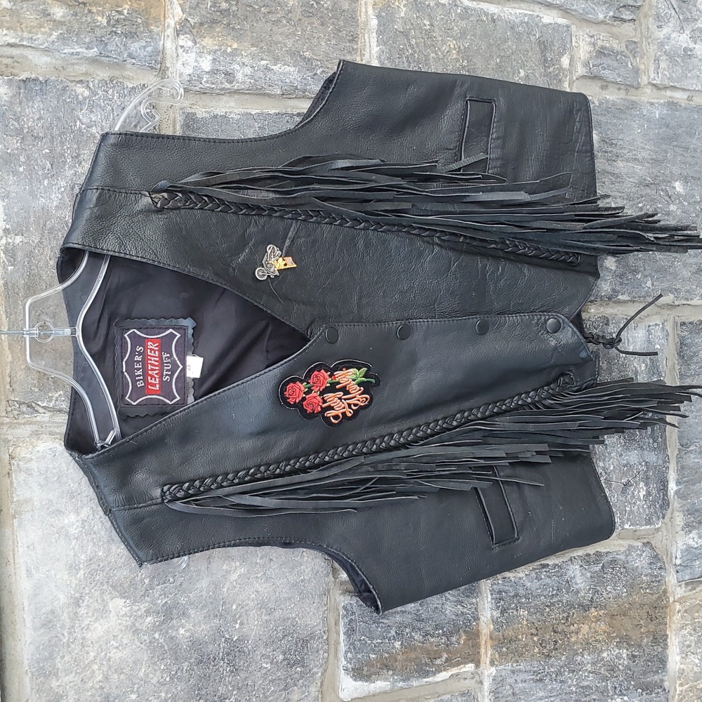 Biker's Leather Stuff Lady Harley Davidson Black Fringe Vest Medium